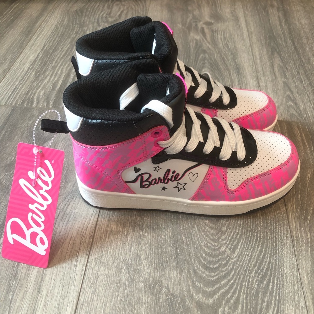 Barbie Girl’s High Top Lace Up Sneakers Shoes Size 2 Pink/White/Black